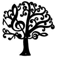 CREATCABIN Music Tree Metal Wall Art Decor Rustic Sign Black Wall Sculptures Decorative Hanging Ornament Iron for Home Living Room Kitchen Bathroom Bedroom Housewarming Office 11.8 x 11.2 Inch