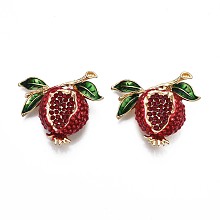 Honeyhandy Pomegranate Enamel Pin with Rhinestone, Fruit Alloy Brooch with for Backpack Clothes, Nickel Free & Lead Free, Light Golden, Crimson, 37x45mm