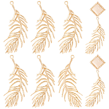 BENECREAT Brass Pendants, Feather, Real 18K Gold Plated, 37.5x12.5x1.5mm, Hole: 1.2mm, 12pcs/box