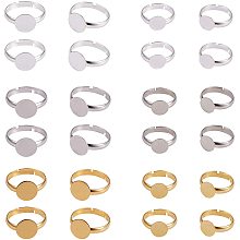 PandaHall Elite 60pcs 3 Colors Round Brass Adjustable Finger Ring Settings Components Bezel Tray Flat 8mm / 10mm Ring Base Blank Jewelry Findings for Ring Making