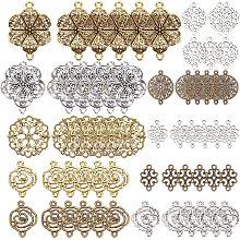 SUNNYCLUE 1 Box 60Pcs 10 Styles 4 Colors Flower Connector Charm Hollow Alloy Flat Round Filigree Floral Links Vintage Rose Pendants for Jewelry Making Charms DIY Bracelets Earrings Findings