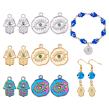 CHGCRAFT 12Pcs 6 Style 304 Stainless Steel Rhinestone Pendant, Hamsa Hand/Hand of Miriam & Nugget with Eye, Mixed Color, 17x11x2mm, Hole: 2mm and 19x16x2.5mm, Hole: 1.2mm, 2Pcs/style