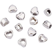 DICOSMETIC 12Pcs 10mm 2 Style Stainless Steel Heart European Beads Heart Spacer Beads Heart Large Hole Beads Metal Heart Loose Beads 5mm Hole Valentine's Day Beads for Jewelry Making DIY Findings