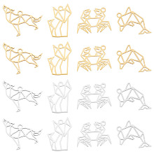 DICOSMETIC 16Pcs 2 Colors Animals Outline Charms Hollow Wolf Dolphin Crab Charms Cute Fox Charms Animal Geometry Line Pendants Stainless Steel Pendants for Jewelry Making, Hole: 1.4mm