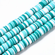 Honeyhandy Handmade Polymer Clay Beads Strands, for DIY Jewelry Crafts Supplies, Heishi Beads, Disc/Flat Round, Turquoise, 8x0.5~1mm, Hole: 2mm, about 350~387pcs/strand, 15.75 inch~16.14 inch(40~41cm)