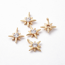 Honeyhandy Brass Cubic Zirconia Charms, Star, Clear, Nickel Free, Real 18K Gold Plated, 10.5~11x9~9.5x2.5mm, Hole: 0.8mm