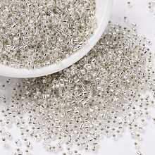 Honeyhandy Cylinder Seed Beads, Silver Lined, Round Hole, Uniform Size, Silver, 2x1.5mm, Hole: 0.8mm, about 888pcs/10g