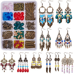 SUNNYCLUE DIY Earring Making, Alloy Chandelier Components, Glass Beads and Brass Earring Hooks, Mixed Color, 140x108x30mm