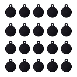 SUNNYCLUE Aluminum Pendants, Stamping Blank Tag, Flat Round, Black, 31x25x1mm, Hole: 3mm