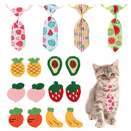 CHGCRAFT 4 Pieces Adjustable Bow Tie Neckties with 12Pcs Fruit Accessories Decoration DIY Attachment for Pet Dog Cat Strawberry Peach Avocado for Grooming Daily Wear Party Holiday Costumes