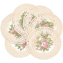 GORGECRAFT 6PCS Flower Placemats Vintage Floral Place Mats Embroidery Craft Coasters European Style Lace Fabric Insulation Tablemat Heat-Resistant Washable Mats for Dining Table(Antique White)