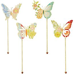 4Pcs Brass Butterfly Bookmarks Hollow Out Flower Bookmarks Cute Funny Metal Bookmark Animal Bookmark with Micro Pave Cubic Zirconia Pendant for Office Book Teacher Appreciation Readers