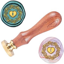 ARRICRAFT 0.98" Wax Seal Stamp Heart Lock Wreath Pattern Vintage Wood Stamp Removable Brass Head Sealing Stamp for Decorating Envelopes Invitations Gift Ideas Wine Packages