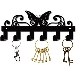 GORGECRAFT Key Holder Cast Iron Wall Hanger Coat Rack Wall Mounted Butterfly Shaped Decorative with 6 Hooks for Jewelry Keys Hat Backpack Clothes Pet Leash Umbrella Organizer, Black