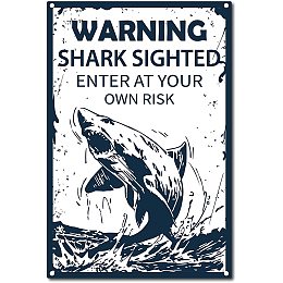 CREATCABIN Retro Vintage Tin Warning Sign Shark Sighted Enter at Your Own Risk Metal Wall Decor Decoration Art Mural for Home Garden Kitchen Bar Pub Livingroom Plaque 12 x 8inch