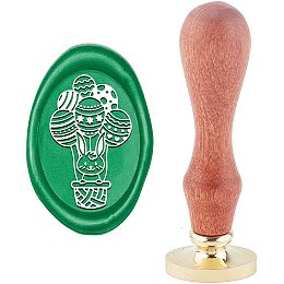 ARRICRAFT Wax Seal Stamp Easter Theme Balloons Rabbit Pattern Seal Stamp with 0.8"x1.2" Replaceable Oval Brass Head Wooden Handle for Easter Day Gift Card Envelope Decoration