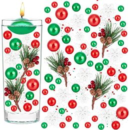 BENECREAT 147 PCS Christmas Vase Filler Pearls, Candle Filler with Faux Pine Needles, Resin Cabochon Snowflakes for Christmas Home Table Party Wedding Festive Decoration