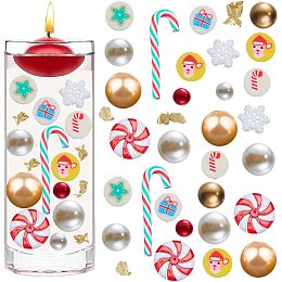 SUNNYCLUE 10000+Pcs Christmas Vase Fillers Set Candle Filler White Floating Faux Pearls Beads Xmas Holiday Red Green Candy Cane Golden Glitter Powders Christmas Candles Filler for Home Table Decor