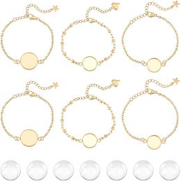 UNICRAFTALE 12 Sets 16.2cm Adjustable Bracelets Making Kit 304 Stainless Steel Cabochon Bracelets Blank Bracelet Bezel Golden Extender Chain Bracelet with Clear Glass Cabochons for Bracelet Making