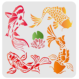 FINGERINSPIRE Koi Lotus DIY Stencils Wall Painting Stencil 30x30cm Carp Fish Drawing Stencils Reusable Mylar DIY Art Craft Painting Template Chalk Signs Stencils for Painting Craft Window Wall