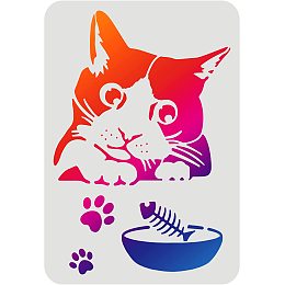 FINGERINSPIRE Cat Stencil 11.7x8.3 inch Plastic Cat Paw Print Painting Stencil Cat Bowl Fishbone Pattern Stencils Reusable Stencils for Painting on Wood, Floor, Wall and Tile