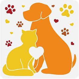 BENECREAT 12x12inch Cat Dog Painting Stencils, Pet Theme Plastic Decoration Template for DIY, Engraving, Scrapbooking