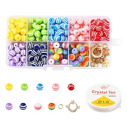 Honeyhandy 225Pcs Round Resin Beads, Alloy Links, Star & Cat Alloy Enamel Pendants, Elastic Stretch Thread and Iron Jump Rings, for DIY Jewelry Making Kits, Mixed Color, Beads: 225pcs/set