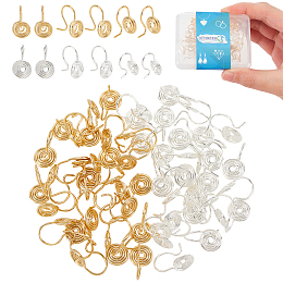 DICOSMETIC 60Pcs 2 Colors Clip-on Earring Findings Brass Non-Pierced Earring Hooks Golden and Silver Spiral Clip-on Earrings Small Earrnig Components for Jewellery Making, Pin: 0.7mm