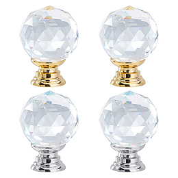 SUPERFINDINGS 4Pcs 2 Style Crystal Ball Finial with Base Royal Designs Clear Ball Crystal Glass Lamp Finials for Lamp Shade