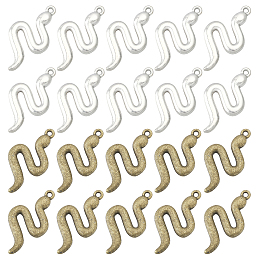 SUPERFINDINGS 80Pcs 2 Colors Alloy Snake Charms Tibetan Style Alloy Pendants Antique Bronze Antique Silver Charms for DIY Jewellery Making, Hole: 1.2mm
