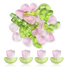 Honeyhandy 30Pcs 2 Style Transparent Glass Beads, Tulip & Leaf, Mixed Color, 8.5~14x6.5~9x4~5mm, Hole: 1mm, 15Pcs/style