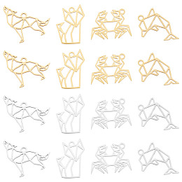 DICOSMETIC 16Pcs 2 Colors Animals Outline Charms Hollow Wolf Dolphin Crab Charms Cute Fox Charms Animal Geometry Line Pendants Stainless Steel Pendants for Jewelry Making, Hole: 1.4mm