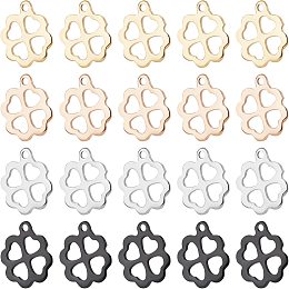 UNICRAFTALE 40Pcs 4 Colors Four-Leaf Clover Pendants 304 Stainless Steel Four-Leaf Clover Charms 1.2mm Hole Dangle Charms Earring Charms Bracelets Necklace Pendants For Jewelry Making Charms