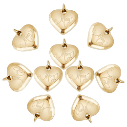 UNICRAFTALE 10pcs Golden Stainless Steel Heart with Word Mom Pendants Mother's Day Theme Charms 12mm Metal Hypoallergenic Dangle Mom Charms for Jewelry Making