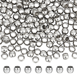 Unicraftale 200Pcs 201 Stainless Steel Beads, Round, Stainless Steel Color, 6.3x5mm, Hole: 4mm