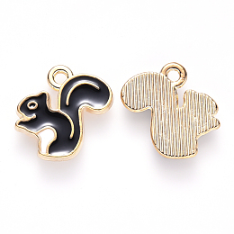 Honeyhandy Alloy Enamel Charms, Squirrel, Light Gold, Black, 13x15x2mm, Hole: 1.4mm