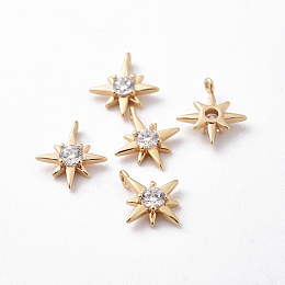 Honeyhandy Brass Cubic Zirconia Charms, Star, Clear, Nickel Free, Real 18K Gold Plated, 10.5~11x9~9.5x2.5mm, Hole: 0.8mm