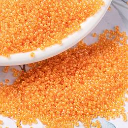 MIYUKI Round Rocailles Beads, Japanese Seed Beads, (RR385) Fancy Lined Orange, 15/0, 1.5mm, Hole: 0.7mm, about 5555pcs/10g