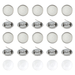 Unicraftale DIY Brooch Making, with Stainless Steel Brooch Findings, Back Bar Findings and Transparent Glass Cabochons, Flat Round, 60pcs/box