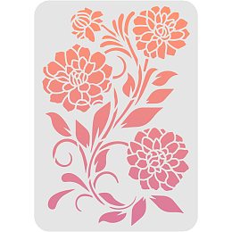 FINGERINSPIRE Dahlia Stencil 11.7x8.3 inch Plastic Flowers Drawing Painting Stencils Daisy Bloom Flower Leaf Pattern Reusable Stencils for Painting on Wood, Floor, Wall and Tile