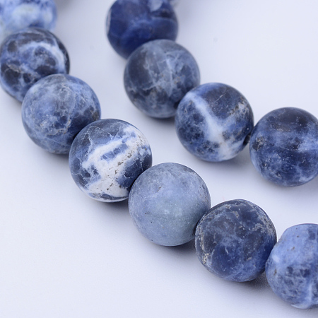 ARRICRAFT Natural Sodalite Beads Strands, Frosted, Round, 8~8.5mm, Hole: 1mm, about 47pcs/strand, 15.5 inches