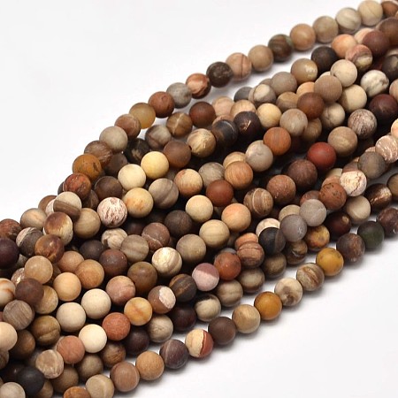 Arricraft Frosted Natural Petrified Wood Round Bead Strands, 10mm, Hole: 1mm, about 37pcs/strand, 15 inches