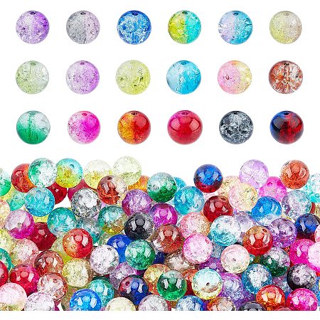 DIY Baking Painted Crackle Glass Beads Stretch Bracelet Making Kits, include Sharp Steel Scissors, Elastic Crystal Thread, Stainless Steel Beading Needles, Mixed Color, Beads: 10mm; Hole: 1.3~1.6mm, 270pcs/set
