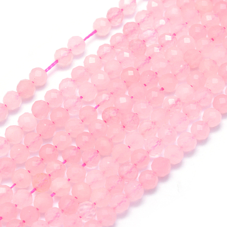 Arricraft Natural Rose Quartz Beads Strands, Faceted, Round,  4mm, Hole: 0.8mm, about 95pcs/strand, 15.35 inches(39cm)