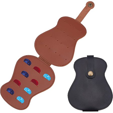 CHGCRAFT 2Pcs 2 Colors Leather Guitar Picks Case Guitar Shape Picks Holder Case Handmade Guitar Picks Storage Bags with Snap Button for Guitar Pick Storage Guitar Accessory Kit 4.25×5.43 Inch
