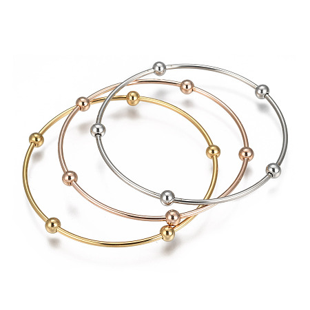 ARRICRAFT 304 Stainless Steel Bangle Sets, with Round Beads, Mixed Color, 68mm, about 3pcs/set