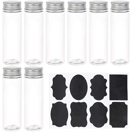 BENECREAT 8 Pack 200ml Clear PET Plastic Storage Containers Jars with Aluminum Screw Caps, 1 Sheet Sticker Label for DIY Arts Craft, Beads, Dry Food Snacks