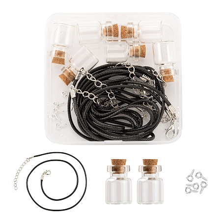 Honeyhandy DIY Necklace Making Kits, Including Glass Bottles Pendants, Iron Screw Eye Pin Peg Bails, Waxed Cord Necklace Making, Mixed Color, 18pcs/set