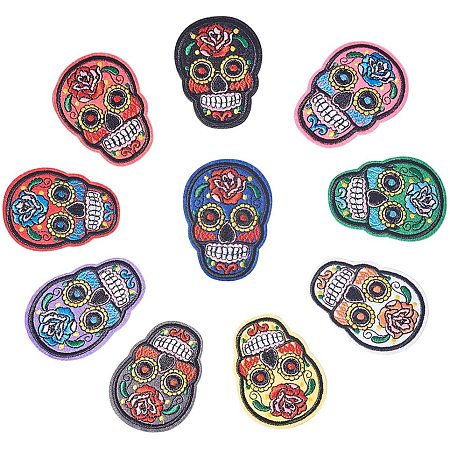 Arricraft 10pcs Cloth Iron On/Sewing on Skull Patches Ghost Head Embroidered Patches for Hat Jackets Backpacks Jeans Clothes Shoes Applique DIY Accessory
