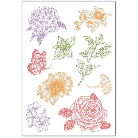 GLOBLELAND Flower Pattern Silicone Clear Stamps with Rose Geranium Ginkgo Butterfly Style for Card Making DIY Scrapbooking Photo Album Decorative Paper Craft,6.3x4.3 Inches